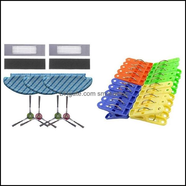 Abbigliamento Armadio Storage 20 pz Mollette in plastica Clip Mollette con spazzola laterale Set di filtri per mocio per Eacs Deebot Ozmo T8 Aivi Max Drop Deli