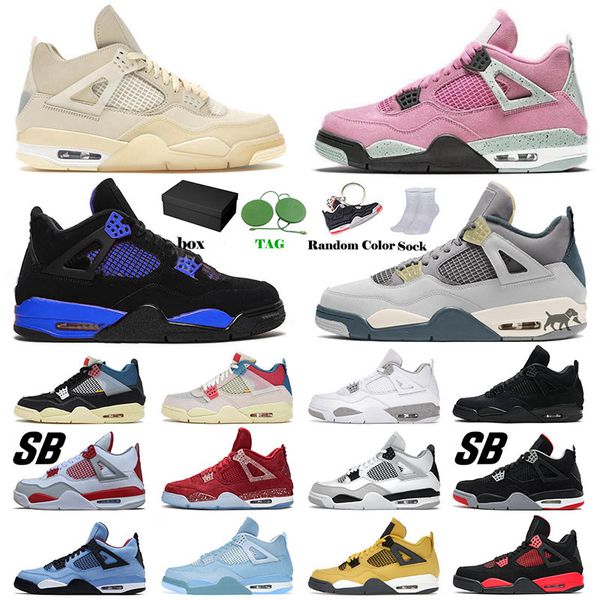 

4 4s iv designer retro mens womens jumpman basketball shoes sb bred peach j4 big size 13 military black red blue thunder peach pink sneakers, White;red