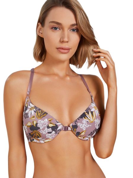 

tropical print full cup bra 78y8#, Black;red