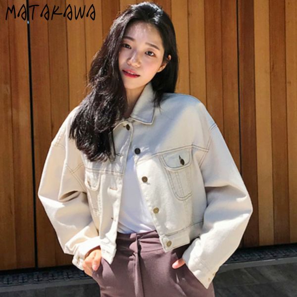 

denim short jacket women autumn korean retro bf wind loose and thin longsleeved coat 210506, Black;brown
