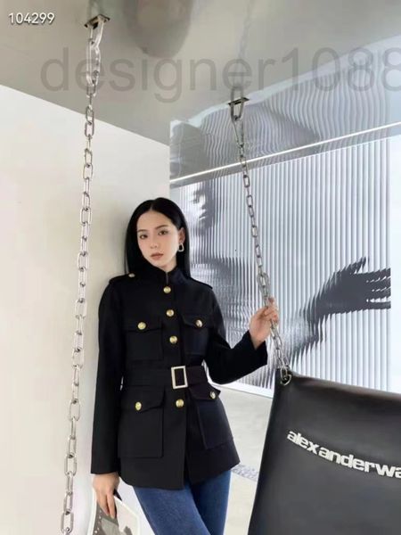 

women's trench coats designer ce22 early spring new stand collar work clothes multi pocket belt waist closing slim single breasted shor, Tan;black