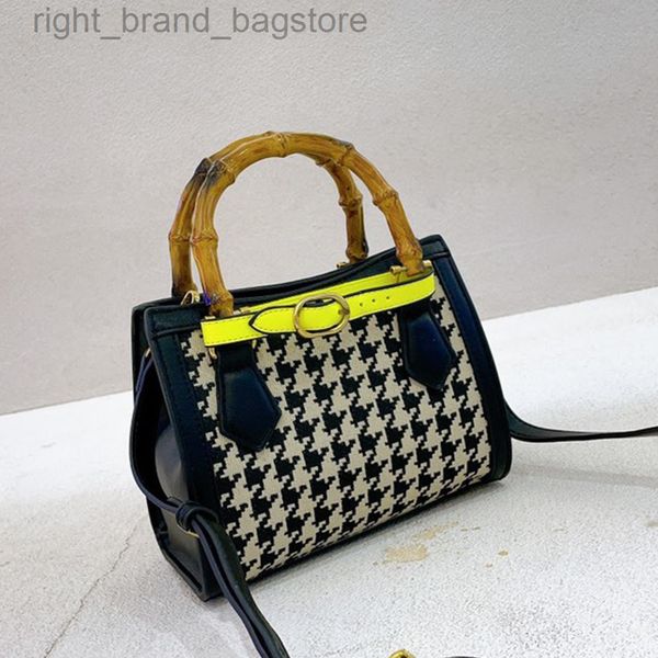 

brands canvas pu splicing shoulder crossbody bags for women houndstooth bamboo handle women handbag 2021 designer small tote new w220813