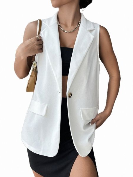 

single button vest blazer l1u9#, White