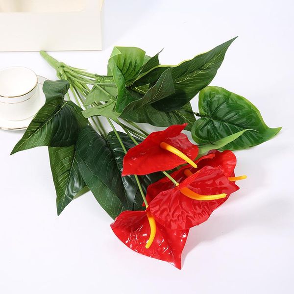 Fiori decorativi Ghirlande Piante Fiori artificiali In vaso Anthurium finto Bouquet Palma rossa Pianta verde Bonsai Matrimonio Natale Decorazioni per la casa