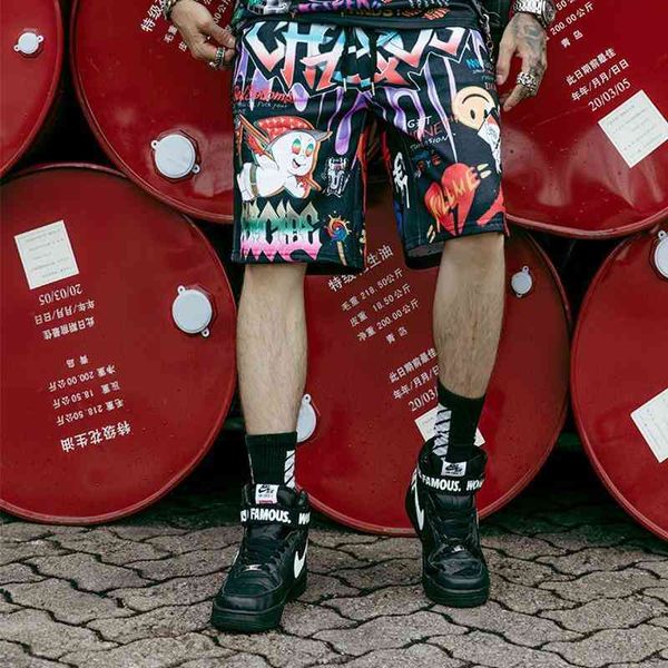 

men's shorts hip hop summer 3d animation youth fashion capris, White;black