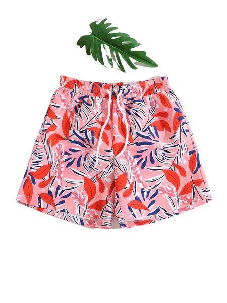 

tropical print drawstring waist shorts 269k#, White;black