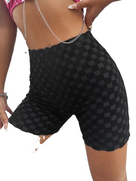 

high waist plaid pattern biker shorts r343#, White;black