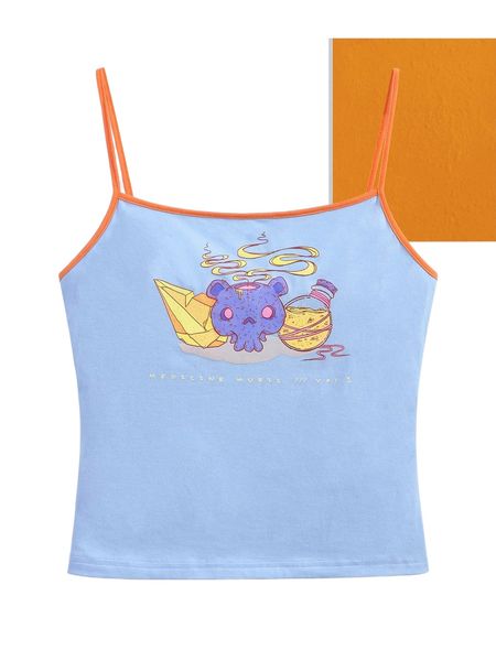 

x melonoso cartoon graphic contrast binding cami 82m7#, White