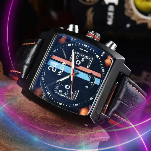 

vk men's chronograph mechanical watch stainless steel leather strap men clock square monaco sports wristwatch orologio di lusso, Slivery;brown