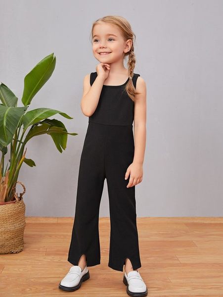 

toddler girls split hem wide leg tank jumpsuit she, Blue