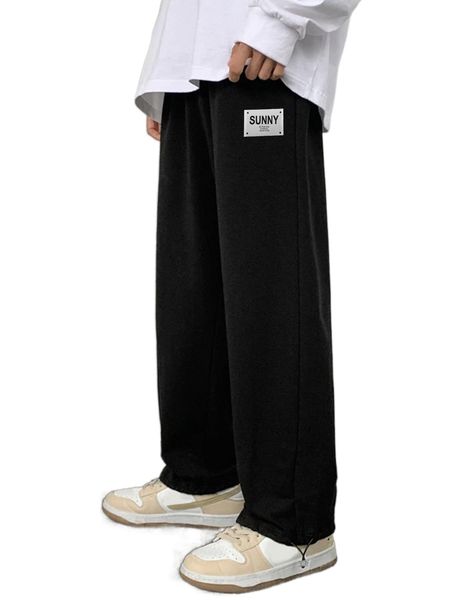

men letter patched sweatpants 62pu#, Black