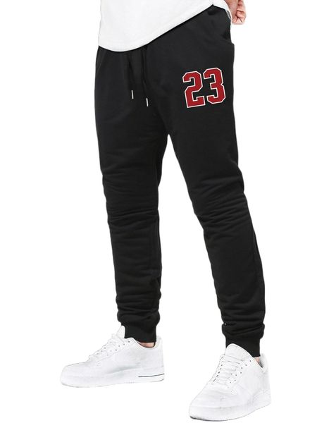 

men number print drawstring waist sweatpants s625#, Black