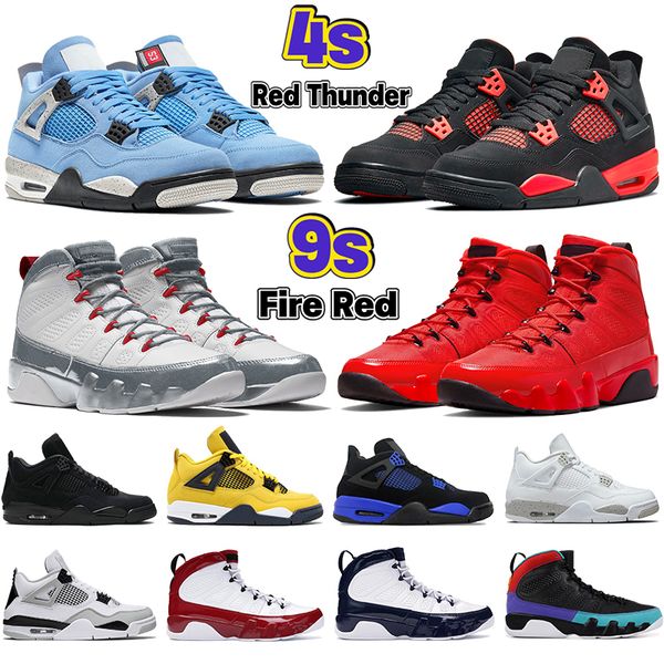 

mens 4 4s basketball shoes 9 9s chile fire red military black game royal university blue white oreo shimmer red thunder cat bred patent men