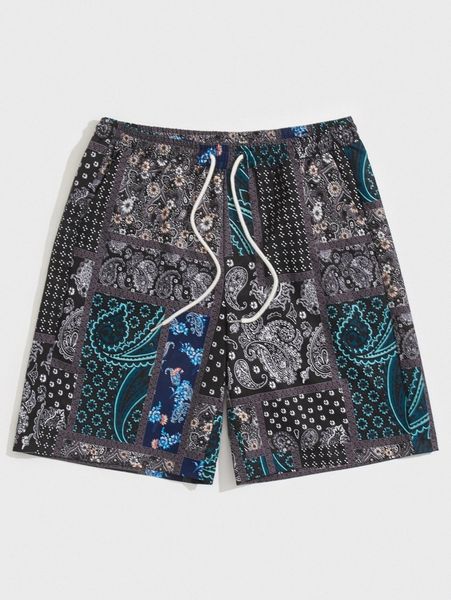 

men paisley & patchwork print shorts o3wl#, White;black