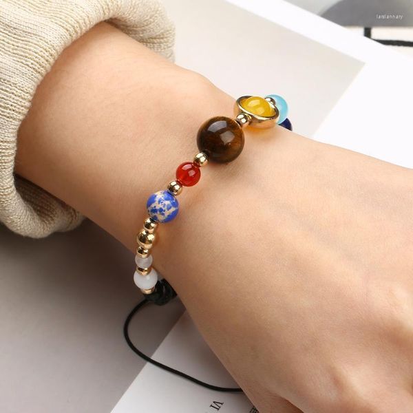 Bangle Universe Planets Beads Bracelet Unisex Fashion Natural Solar System Энергия Земля Луна плетеные ювелирные украшения LARS22