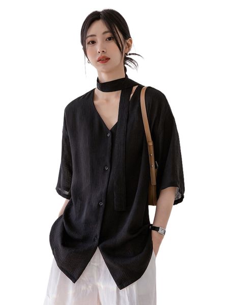 

dazy-less drop shoulder button through blouse m80h#, White