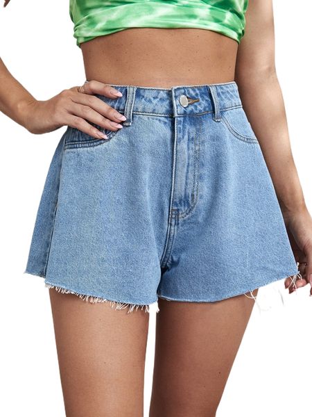 

high waist raw hem wide leg denim shorts b3r9#, White;black