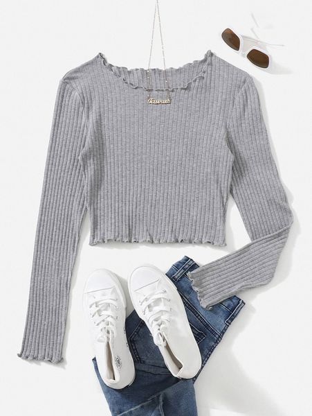 

ribbed lettuce-edge cropped tee h5yi#, White