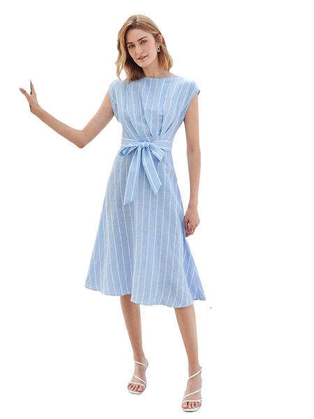 

motf premium viscose striped belted dress q7ry#, Black;gray