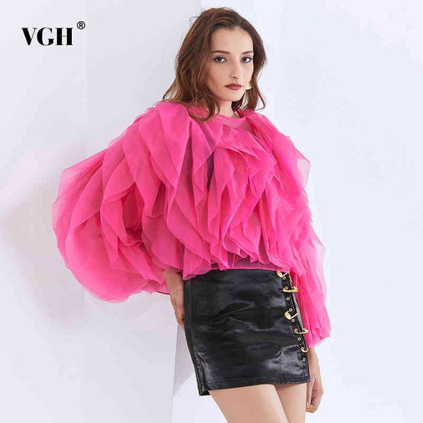 

black patchwork mesh shirt for women o neck lantern sleeve solid casual blouse female fashion clothing spring style 210507, White