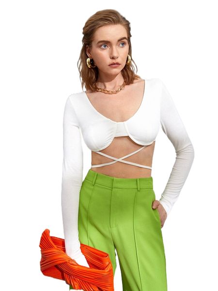 

crisscross tie back crop n47k#, White
