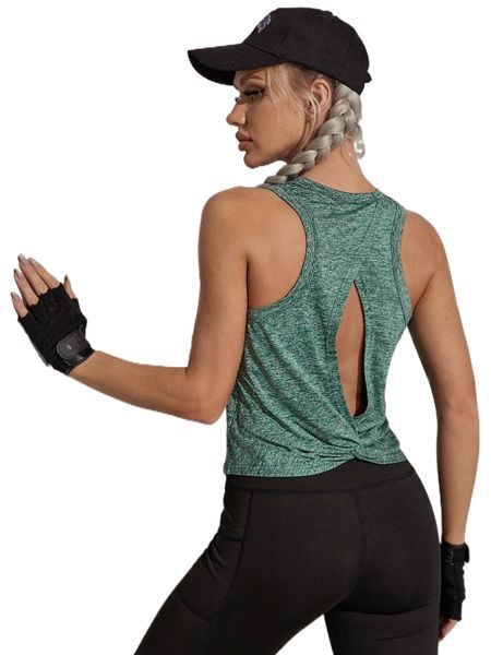 

twist cutout back sports tank u8st#, Gray
