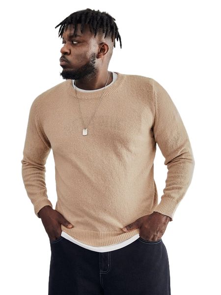 

extended sizes men solid round neck sweater without tee c1zv#, White;black