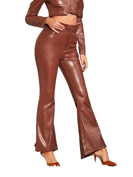 

x putri adif high waisted zip fly pu leather flare leg pants j4mz#, Black;white