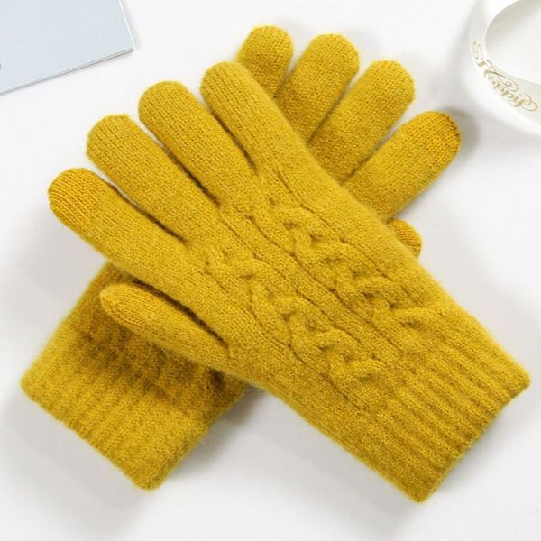 Fünf-Finger-Handschuhe, doppelte Dicke, waschbar, Touchscreen, weich, für Damen, künstliche Wolle, täglich, elastisch, Handgelenk, gestrickt, Herbst und Winter, für Erwachsene, warm