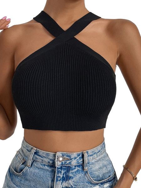

criss-cross crop halter w7mp#, White