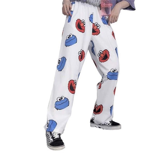 

harajuku cartoon printing kids lovely loose leisure student girls summer straight trousers pant hip hop straight pant lj200819, Black;white