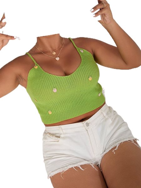 

plus strawberry appliques cami knit i1ns#, Black