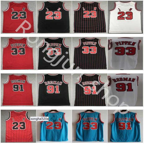 

basketball jersey mens 23 michael scottie 33 pippen mesh retro dennis 91 rodman striped blue red black jerseys, Black;red