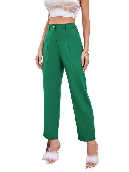 

solid straight leg cropped pants 65gm#, Black;white