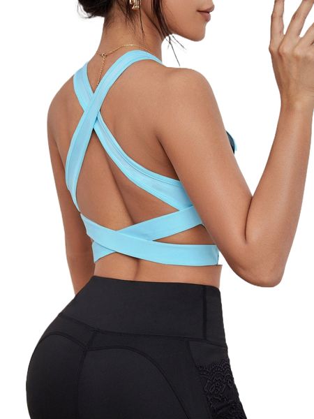 

breathable softness crisscross back sports bra q9nx#, Gray
