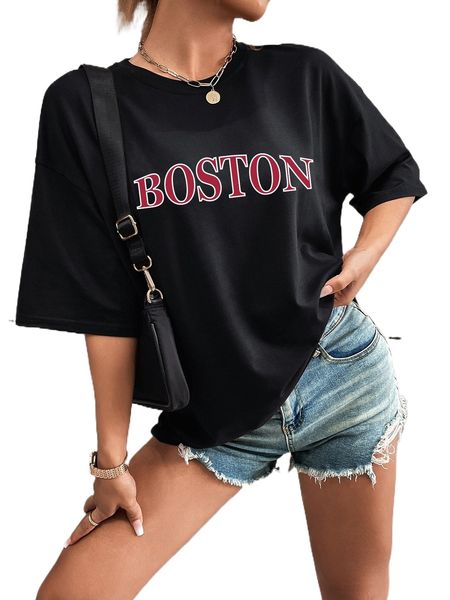 

letter print drop shoulder tee r4jo#, White