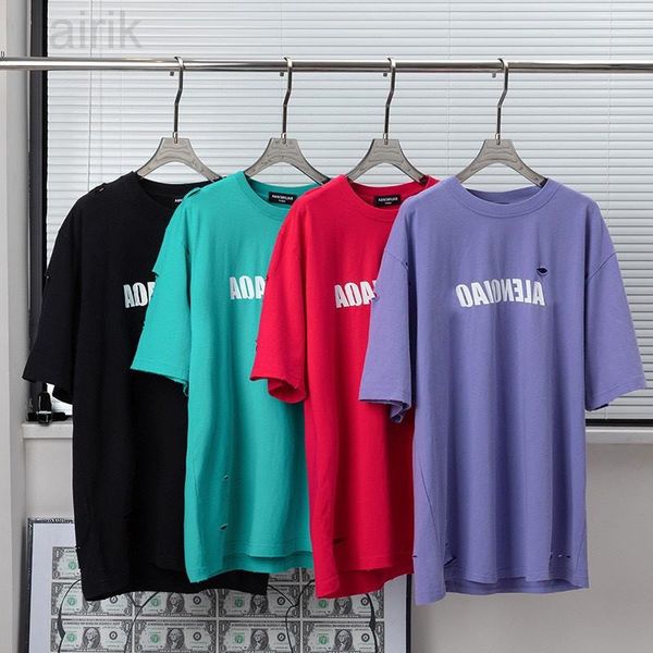 

men's t-shirts 2022 summer runway designer hole men women cotton tees fashion oversized short sleeve, White;black