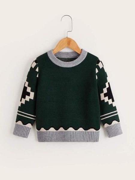 

toddler boys geo pattern sweater she02, Blue