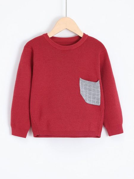 

toddler boys plaid pocket front sweater she02, Blue