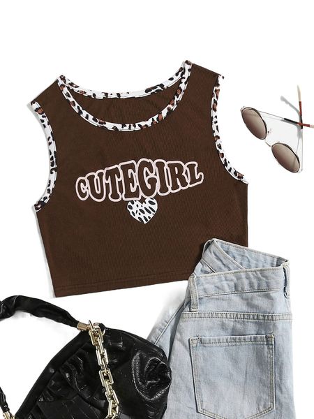 

letter & leopard print tank z0cb#, White