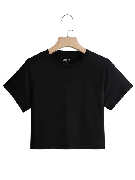 

solid short sleeve crop tee 61c3#, White