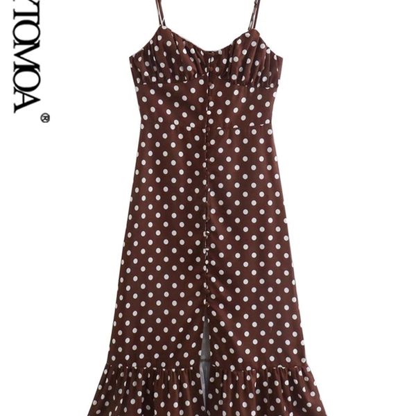 

women fashion front buttons polka dot ruffled midi dress vintage v neck adjustable thin straps female dresses vestidos 220526, Black;gray
