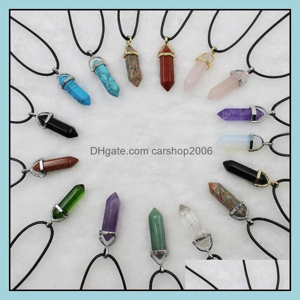 

pendant necklaces pendants jewelry fashion sier golde plated natural stone quartz hexagonal prism chakra healing necklace for women turquo, Silver