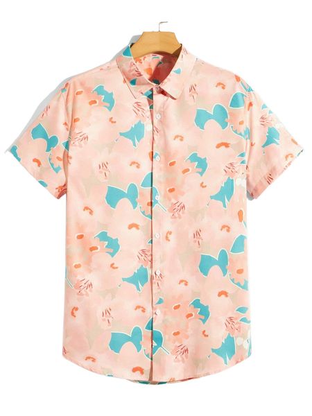 

romwe guys all over print button front shirt t1ij#, White;black