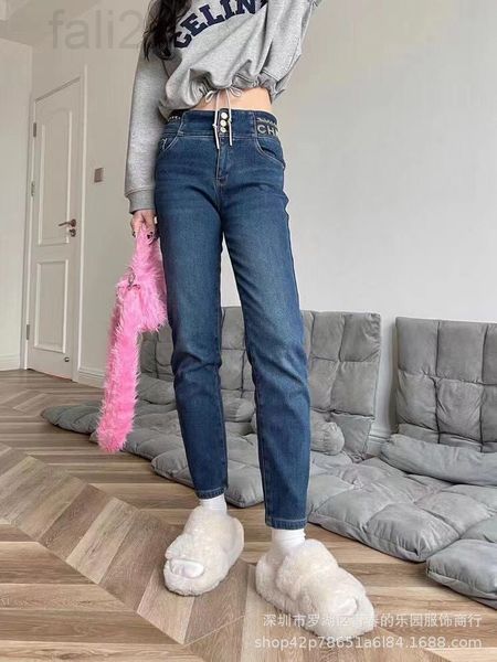 

women's jeans designer chel new winter slim waist with metal, Blue