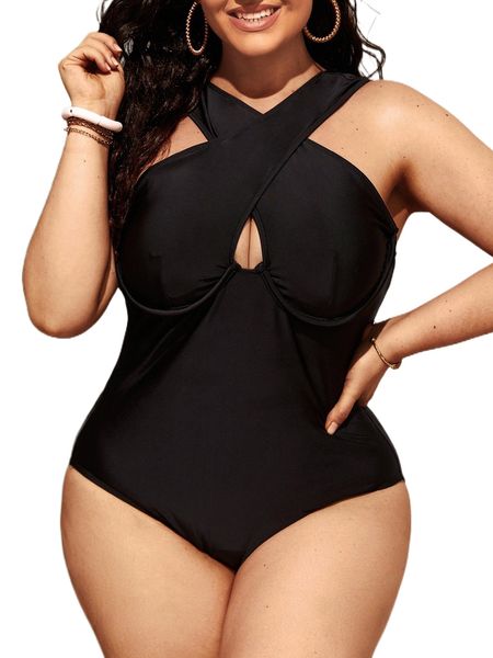 

plus criss cross push up one piece swimsuit h1rp#, White;black