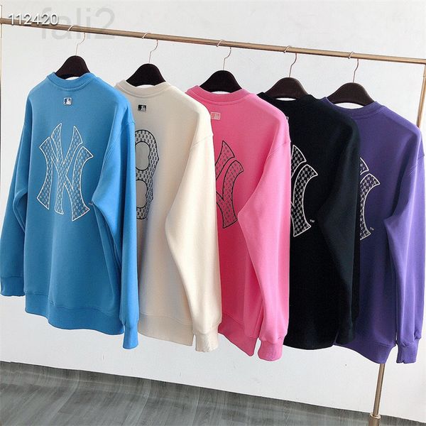 

women's knits & tees designer 2022 spring new korean mlb embroidered small ny letter printed couple's round neck cotton terry swea, White