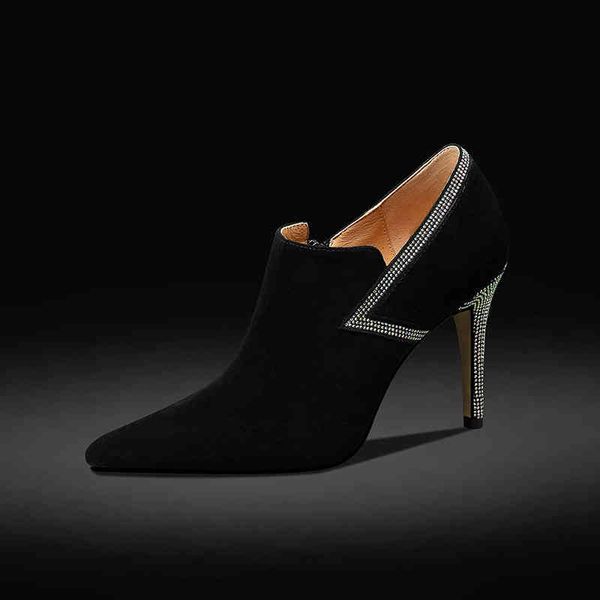 

dress shoes spring and summer women's shoes pointed thin high heels sheep suede drill zipper nest bare boots single pc, Black