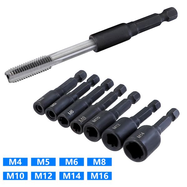 Адаптер гнезда на копку 1/4 дюйма Hex Shank Metric Vint M4 M5 M6 M8 M10 M12 M14 M16 Инструмент погрузки 220428