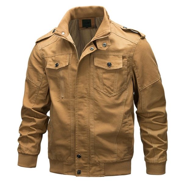 

autumn jacket men military 95% cotton breathable coat men casual stand collar epaulet plus size 4xl 5xl 6xl mens jackets 201127, Black;brown